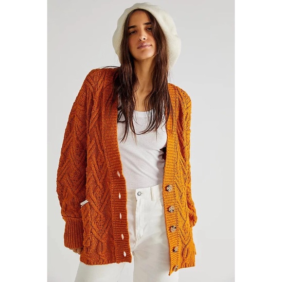 Free People Sweaters - NWT Free People Montana Cable Cardigan Sweater In Pumpkin Pie